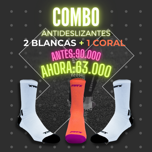 Combo x3 Antideslizantes 2 Blancas + 1 Coral