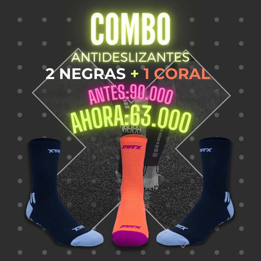 Combo x3 Antideslizantes 2 Negras + 1 Coral